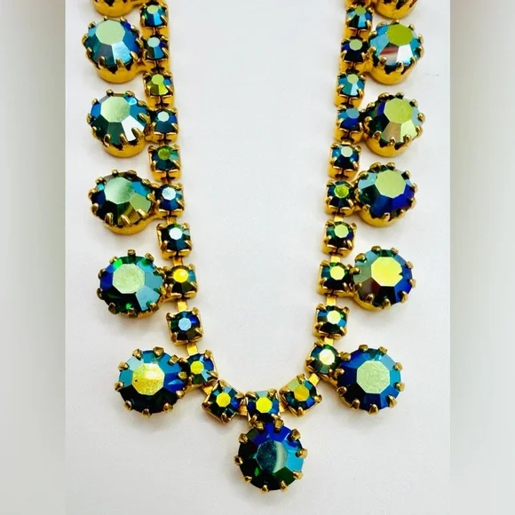 Vintage-Style GT & Blue Aurora Borealis Crystal Rhinestone Necklace by Alexa Rae - Picture 2 of 7